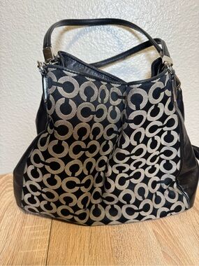 Coach Black and Cream Signature C Shoulder Bag